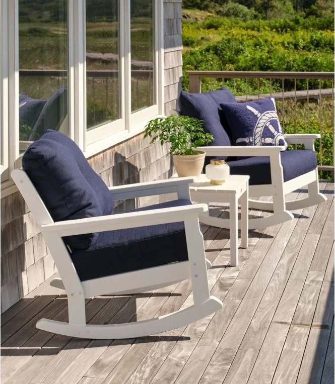 All-Weather Patio Rocker Set with Side Table, White - Image 3