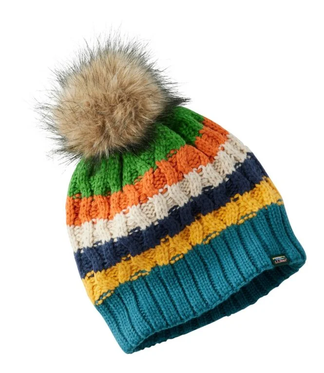Kids'' Cozy Striped Cable Pom Hat