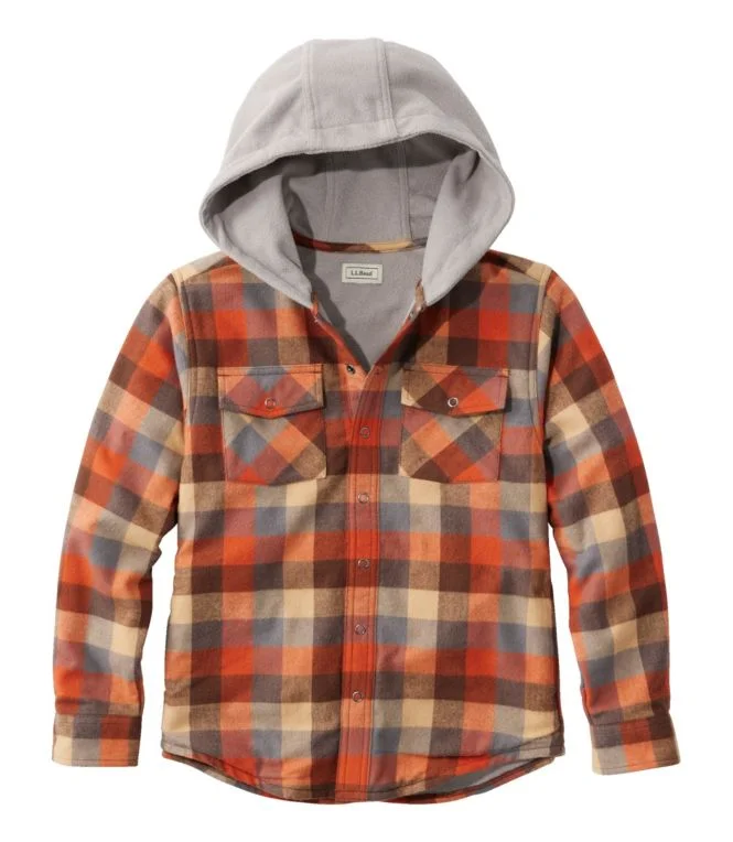 Kids'' Fleece-Lined Flannel Shirt, Hooded Plaid