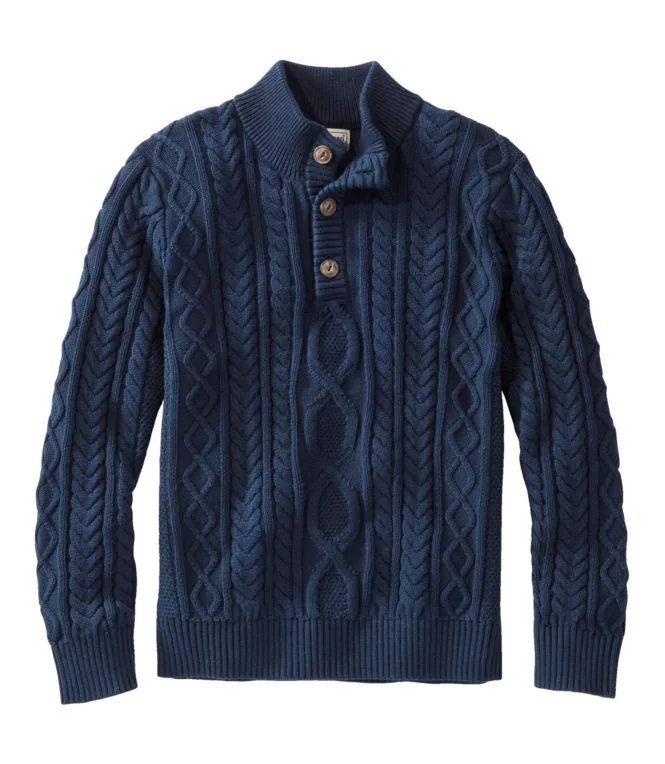 Men''s Bean''s Heritage Soft Cotton Fisherman Sweater, Button-Mock