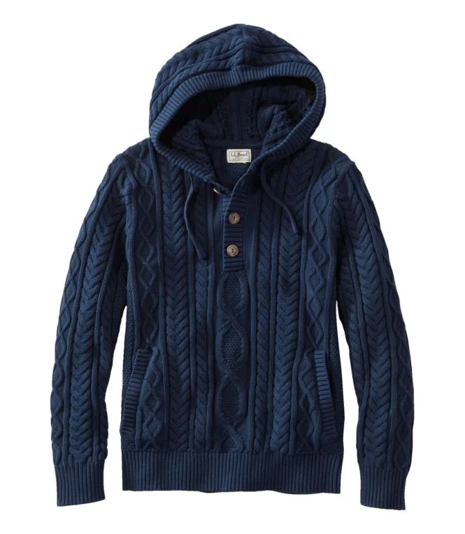 Men''s Bean''s Heritage Soft Cotton Fisherman Sweater, Henley Hoodie