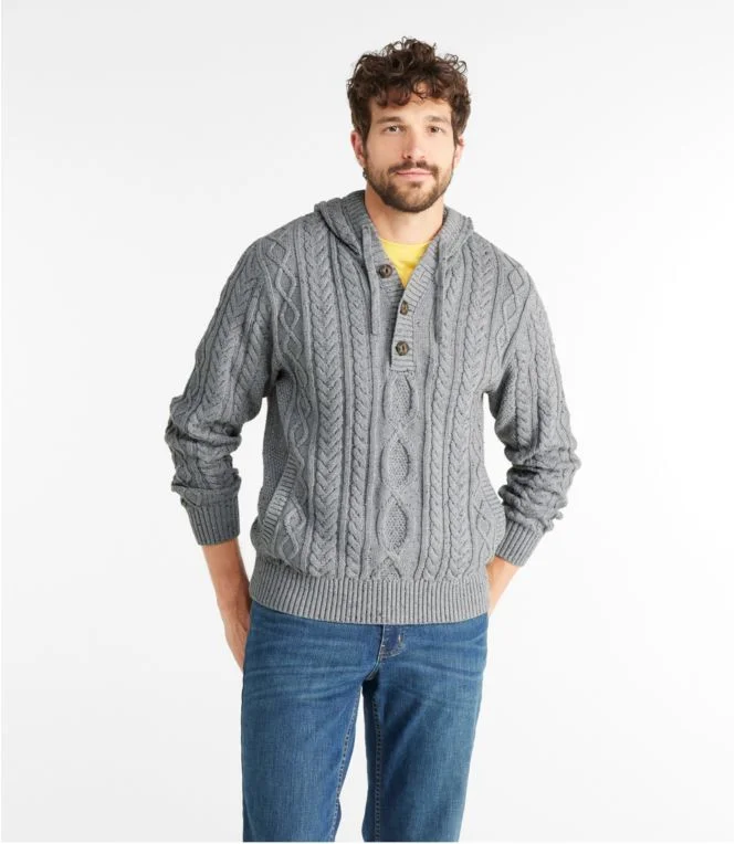 Men''s Bean''s Heritage Soft Cotton Fisherman Sweater, Henley Hoodie - Image 3