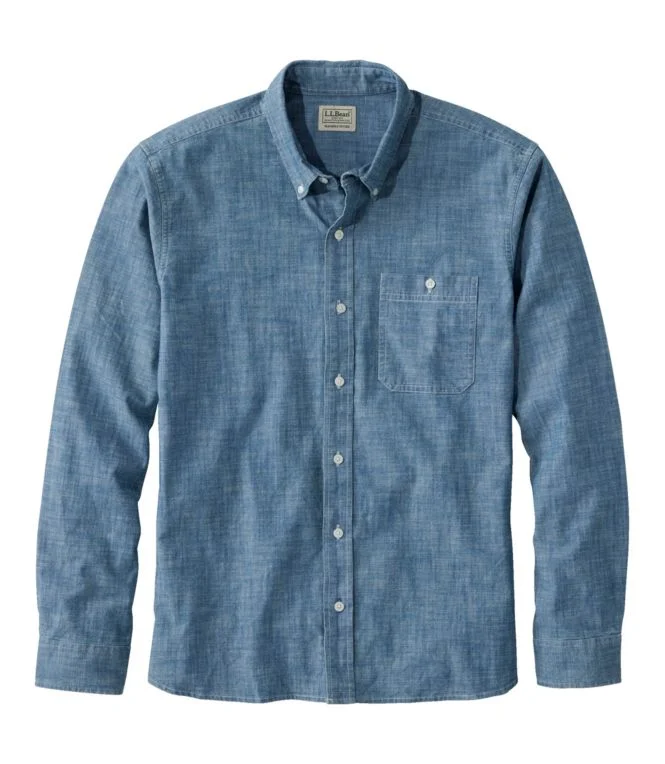 Men''s Comfort Stretch Chambray Shirt, Long-Sleeve, Slightly Fitted Untucked Fit