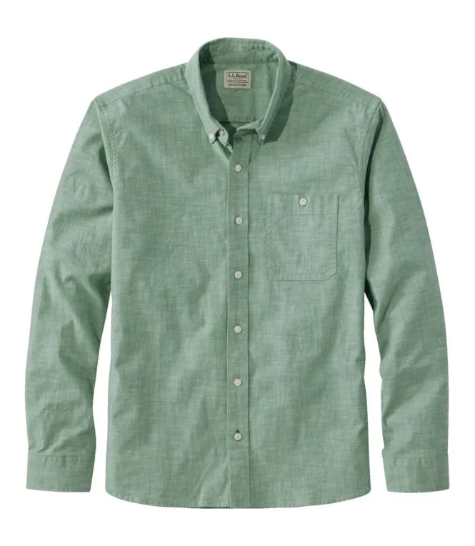 Men''s Comfort Stretch Chambray Shirt, Long-Sleeve, Slightly Fitted Untucked Fit - Image 11
