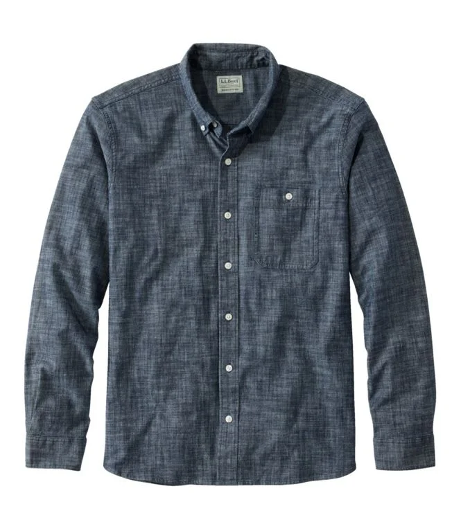 Men''s Comfort Stretch Chambray Shirt, Long-Sleeve, Slightly Fitted Untucked Fit - Image 12