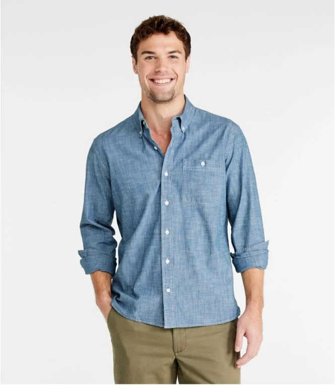 Men''s Comfort Stretch Chambray Shirt, Long-Sleeve, Slightly Fitted Untucked Fit - Image 3