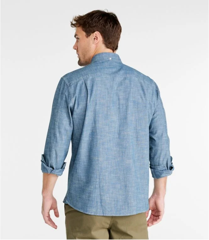 Men''s Comfort Stretch Chambray Shirt, Long-Sleeve, Slightly Fitted Untucked Fit - Image 4