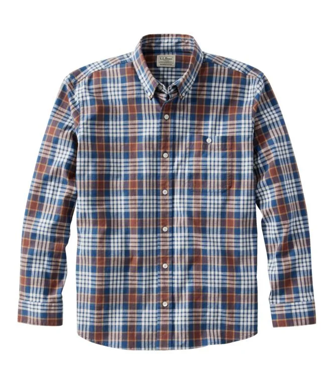 Men''s Comfort Stretch Chambray Shirt, Long-Sleeve, Slightly Fitted Untucked Fit, Plaid