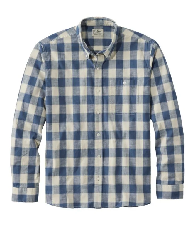 Men''s Comfort Stretch Chambray Shirt, Long-Sleeve, Slightly Fitted Untucked Fit, Plaid - Image 11