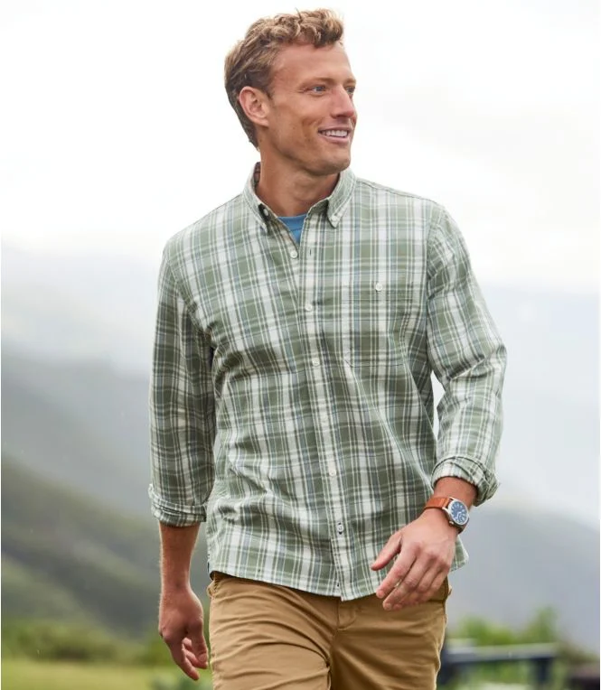 Men''s Comfort Stretch Chambray Shirt, Long-Sleeve, Slightly Fitted Untucked Fit, Plaid - Image 8