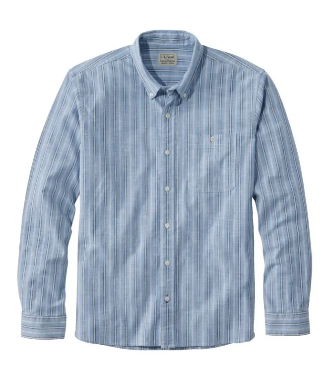 Men''s Comfort Stretch Chambray Shirt, Long-Sleeve, Slightly Fitted Untucked Fit, Stripe - Image 10
