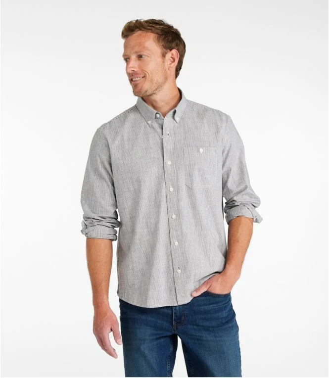 Men''s Comfort Stretch Chambray Shirt, Long-Sleeve, Slightly Fitted Untucked Fit, Stripe - Image 3