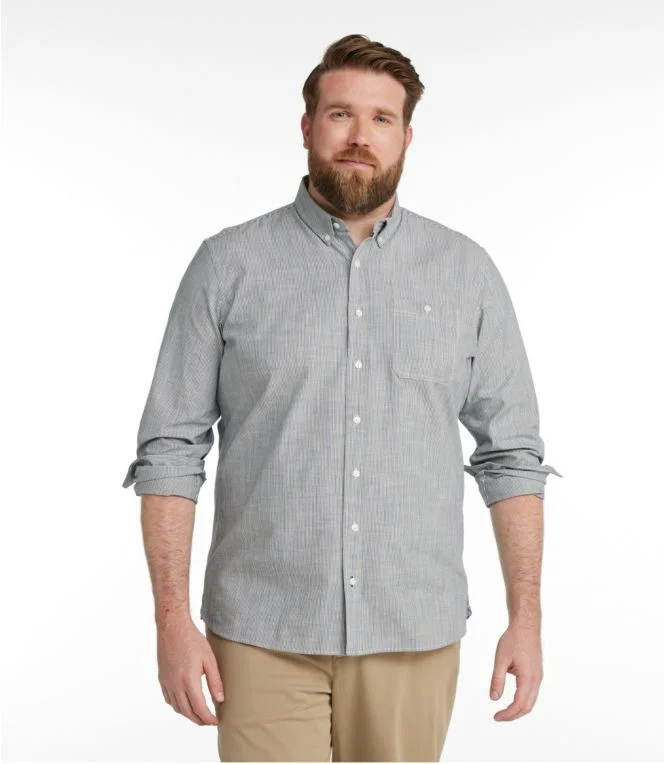 Men''s Comfort Stretch Chambray Shirt, Long-Sleeve, Slightly Fitted Untucked Fit, Stripe - Image 5