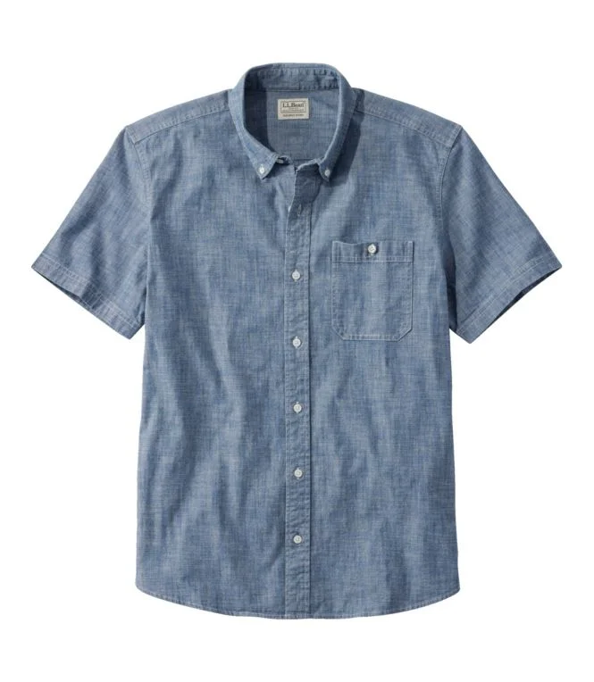 Men''s Comfort Stretch Chambray Shirt, Slightly Fitted Untucked Fit, Short-Sleeve