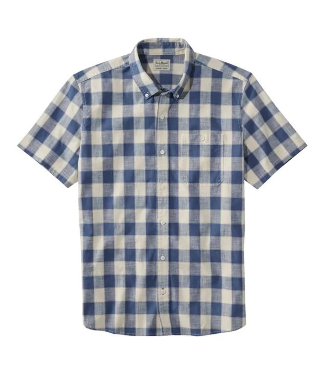 Men''s Comfort Stretch Chambray Shirt, Slightly Fitted Untucked Fit, Short-Sleeve, Plaid - Image 10
