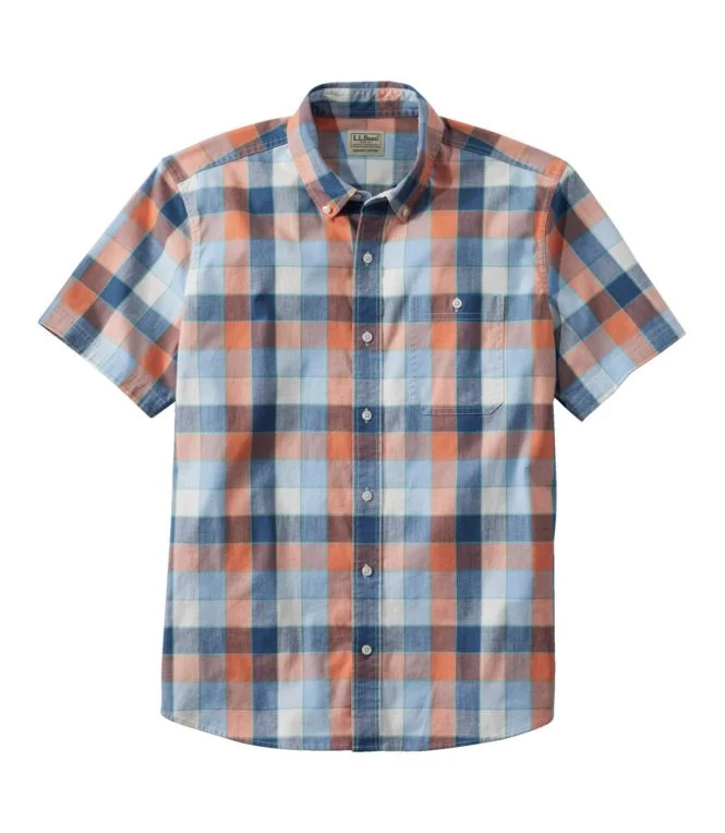 Men''s Comfort Stretch Chambray Shirt, Slightly Fitted Untucked Fit, Short-Sleeve, Plaid - Image 11