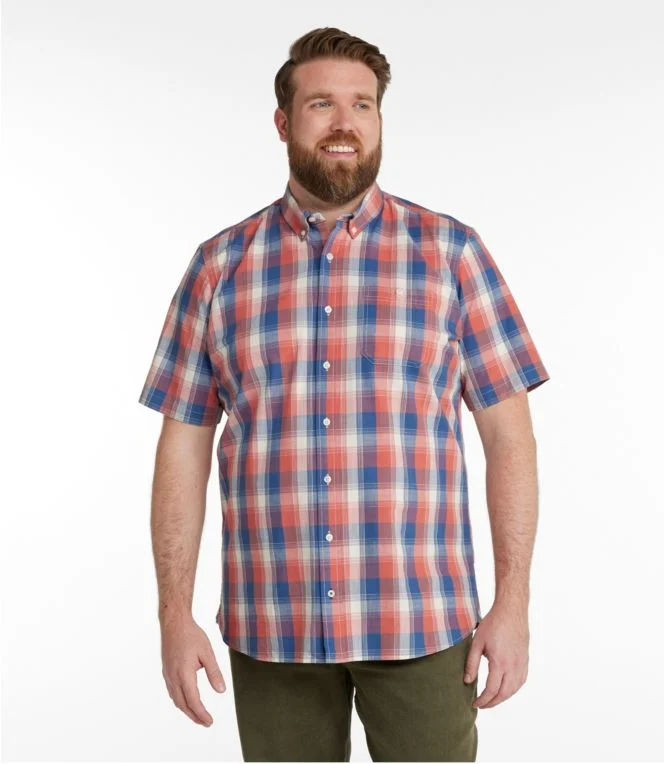 Men''s Comfort Stretch Chambray Shirt, Slightly Fitted Untucked Fit, Short-Sleeve, Plaid - Image 4