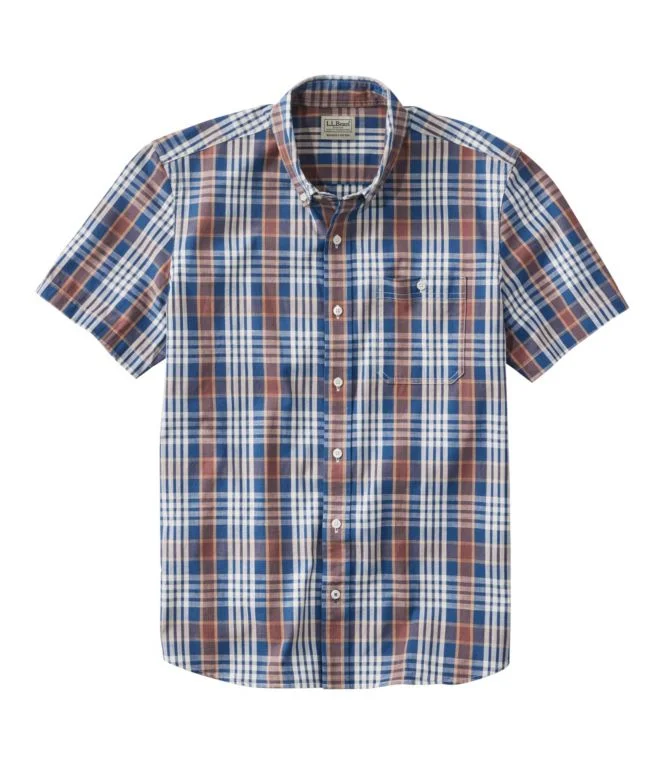 Men''s Comfort Stretch Chambray Shirt, Slightly Fitted Untucked Fit, Short-Sleeve, Plaid - Image 5