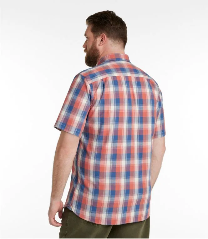 Men''s Comfort Stretch Chambray Shirt, Slightly Fitted Untucked Fit, Short-Sleeve, Plaid - Image 6