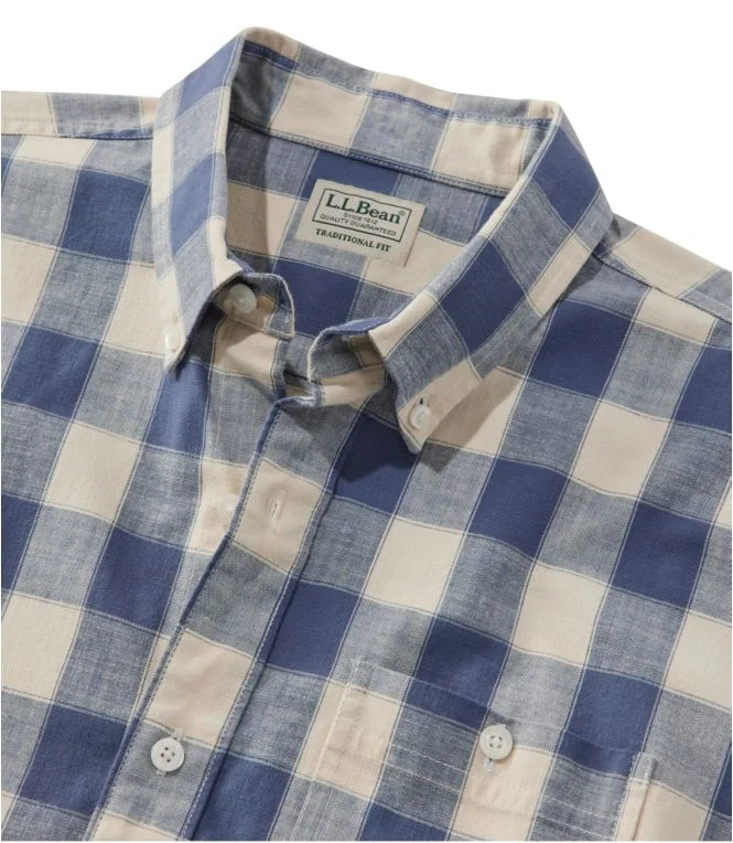 Men''s Comfort Stretch Chambray Shirt, Slightly Fitted Untucked Fit, Short-Sleeve, Plaid - Image 7
