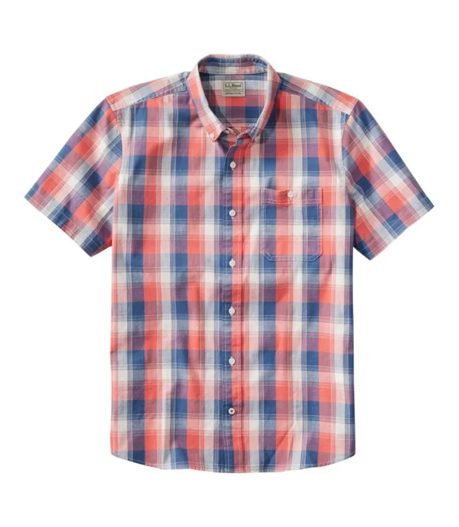 Men''s Comfort Stretch Chambray Shirt, Slightly Fitted Untucked Fit, Short-Sleeve, Plaid - Image 8