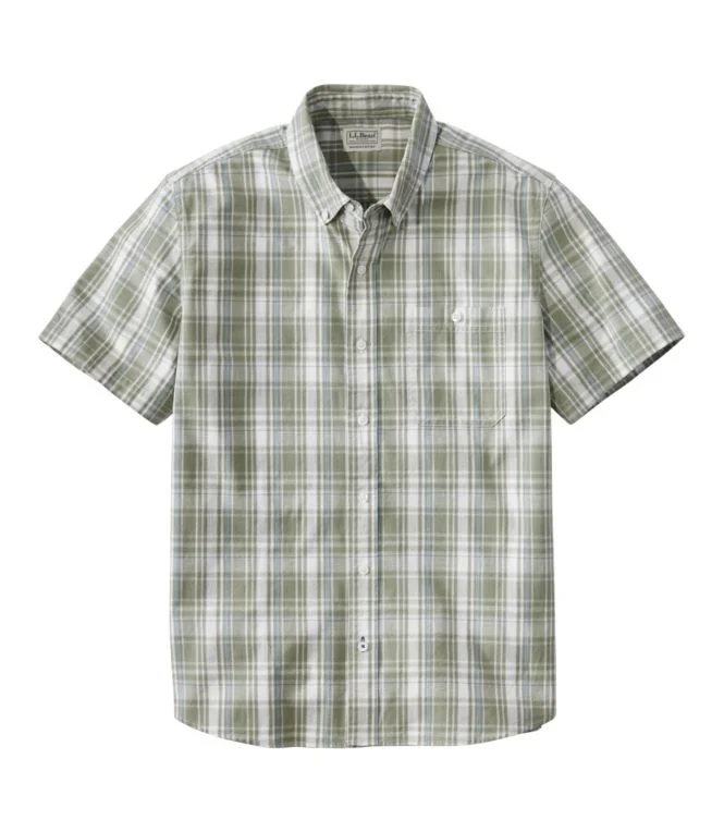 Men''s Comfort Stretch Chambray Shirt, Slightly Fitted Untucked Fit, Short-Sleeve, Plaid - Image 9