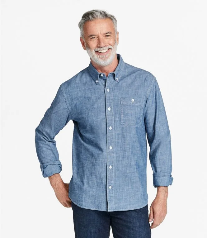 Men''s Comfort Stretch Chambray Shirt, Traditional Untucked Fit, Long-Sleeve