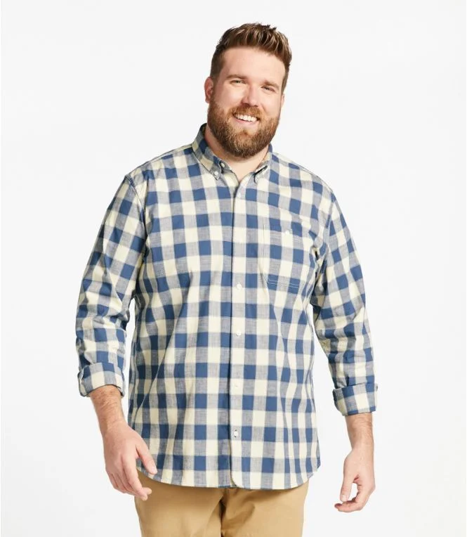 Men''s Comfort Stretch Chambray Shirt, Traditional Untucked Fit, Long-Sleeve, Print