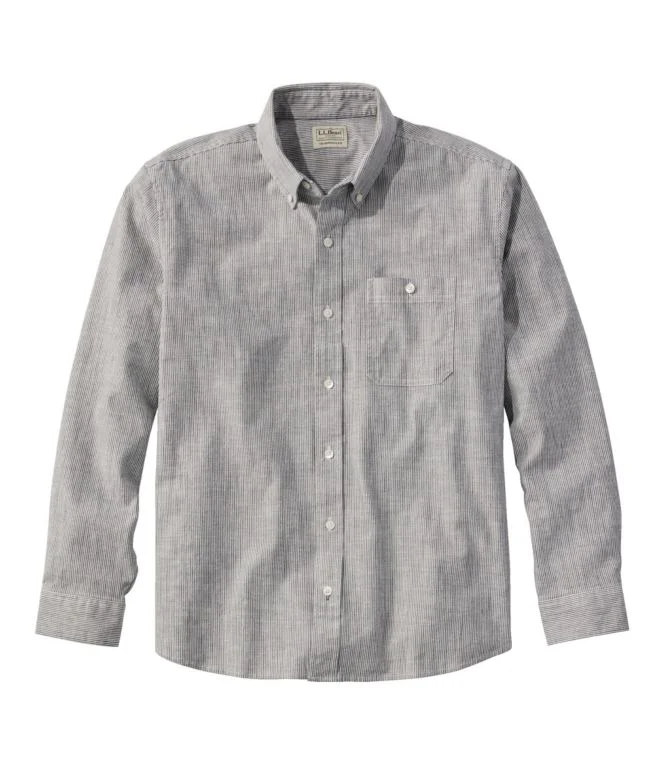 Men''s Comfort Stretch Chambray Shirt, Traditional Untucked Fit, Long-Sleeve, Stripe