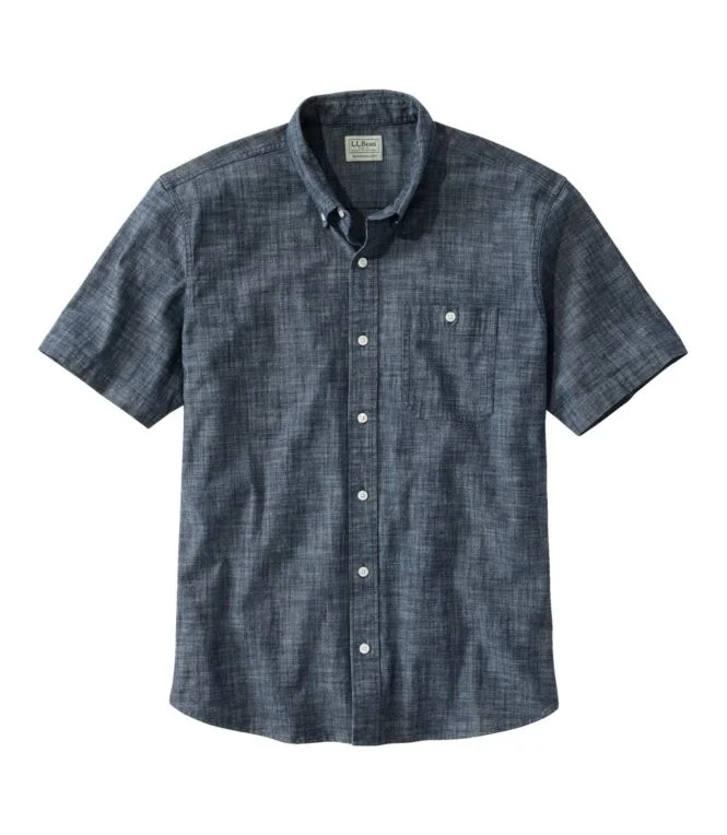 Men''s Comfort Stretch Chambray Shirt, Traditional Untucked Fit, Short-Sleeve - Image 4