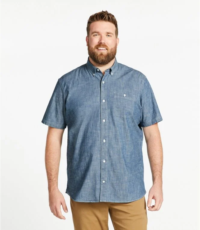 Men''s Comfort Stretch Chambray Shirt, Traditional Untucked Fit, Short-Sleeve - Image 6