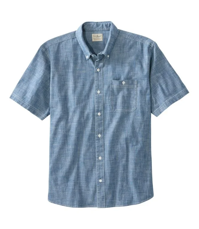 Men''s Comfort Stretch Chambray Shirt, Traditional Untucked Fit, Short-Sleeve - Image 7