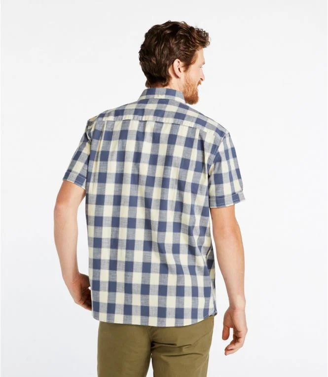 Men''s Comfort Stretch Chambray Shirt, Traditional Untucked Fit, Short-Sleeve, Plaid - Image 3