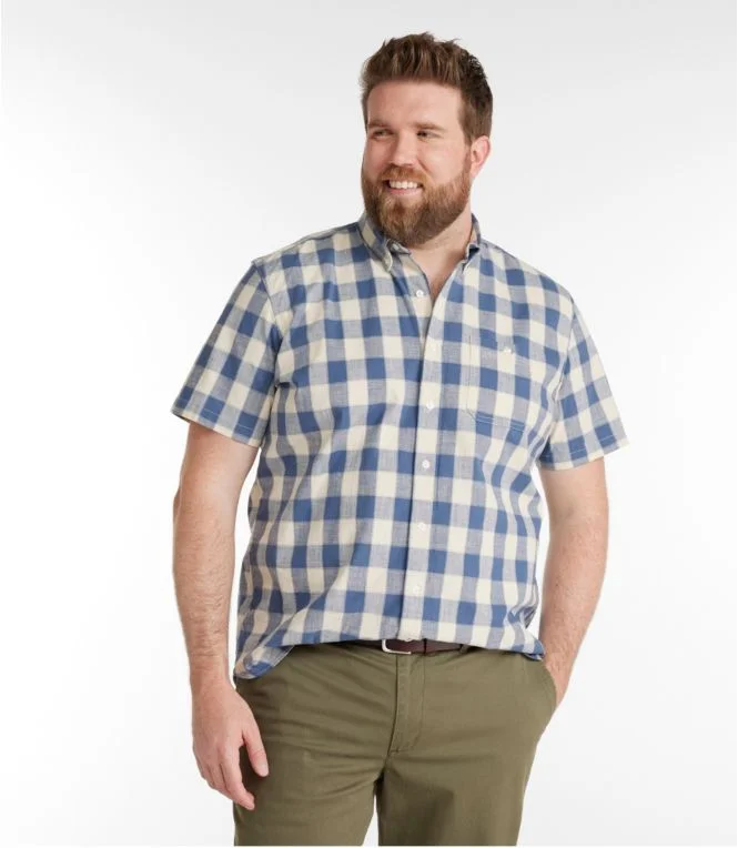 Men''s Comfort Stretch Chambray Shirt, Traditional Untucked Fit, Short-Sleeve, Plaid - Image 5
