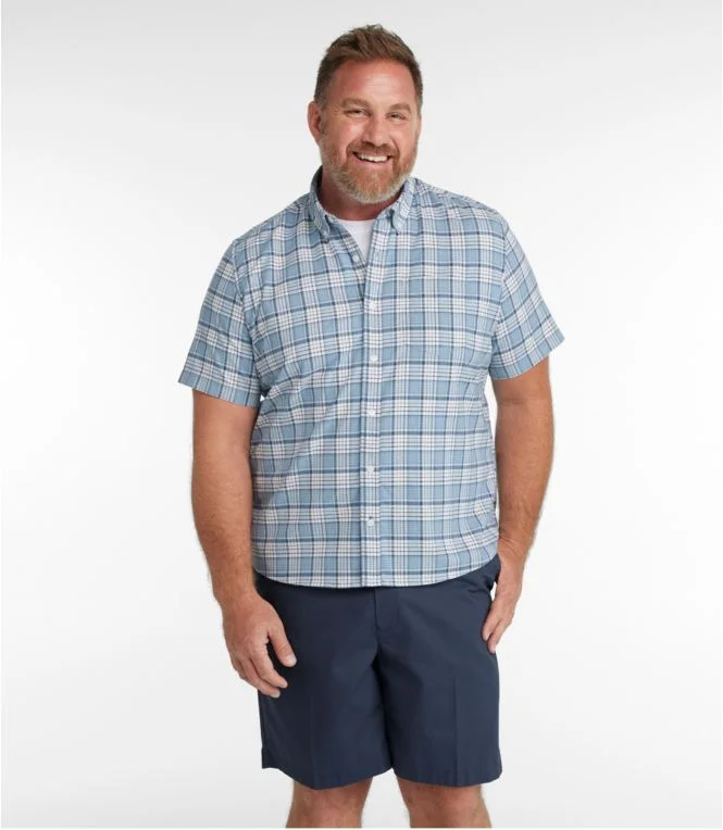 Men''s Comfort Stretch Oxford, Slightly Fitted Untucked Fit, Short-Sleeve, Plaid