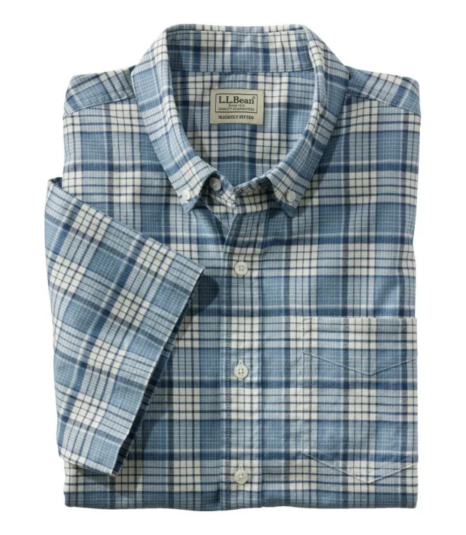 Men''s Comfort Stretch Oxford, Slightly Fitted Untucked Fit, Short-Sleeve, Plaid