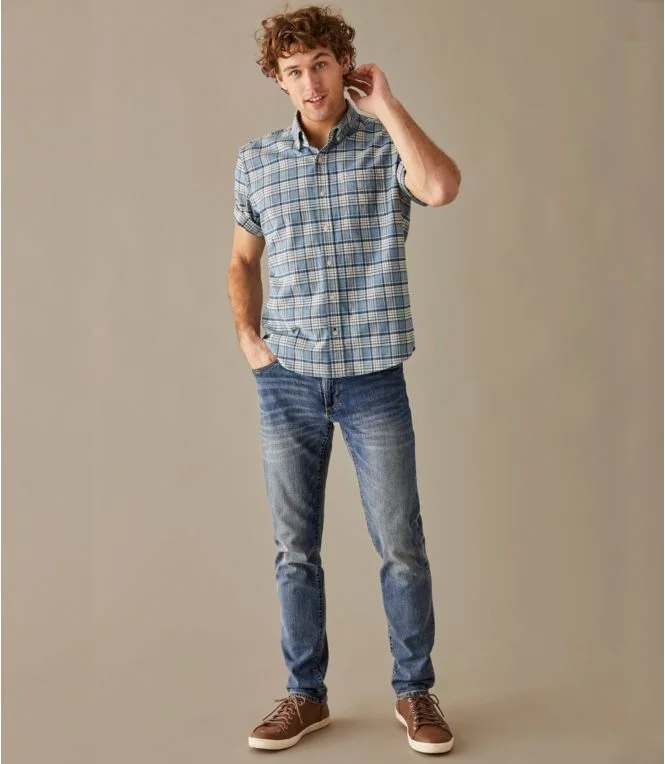 Men''s Comfort Stretch Oxford, Slightly Fitted Untucked Fit, Short-Sleeve, Plaid - Image 8