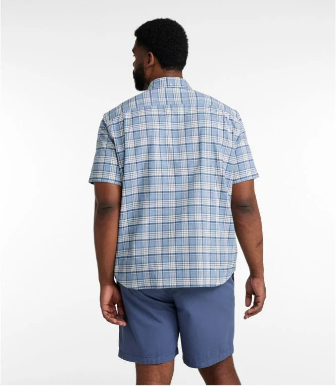 Men''s Comfort Stretch Oxford, Traditional Untucked Fit, Short-Sleeve, Plaid