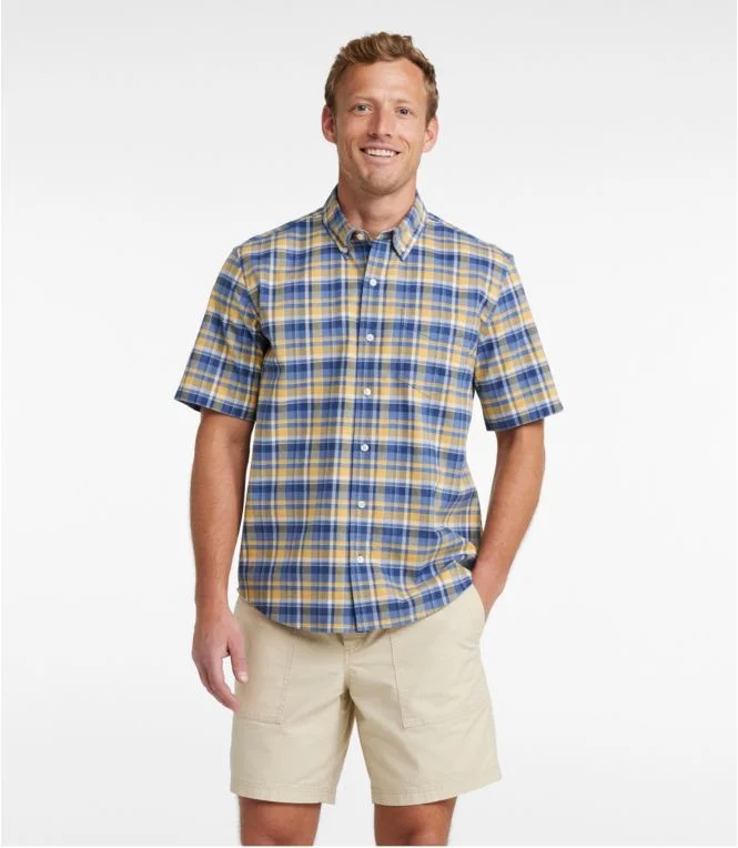 Men''s Comfort Stretch Oxford, Traditional Untucked Fit, Short-Sleeve, Plaid