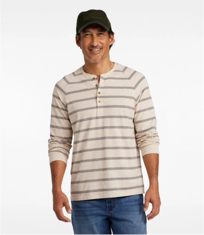 Men''s Comfort Stretch Pima Tee Shirt, Long-Sleeve Henley, Stripe - Image 3