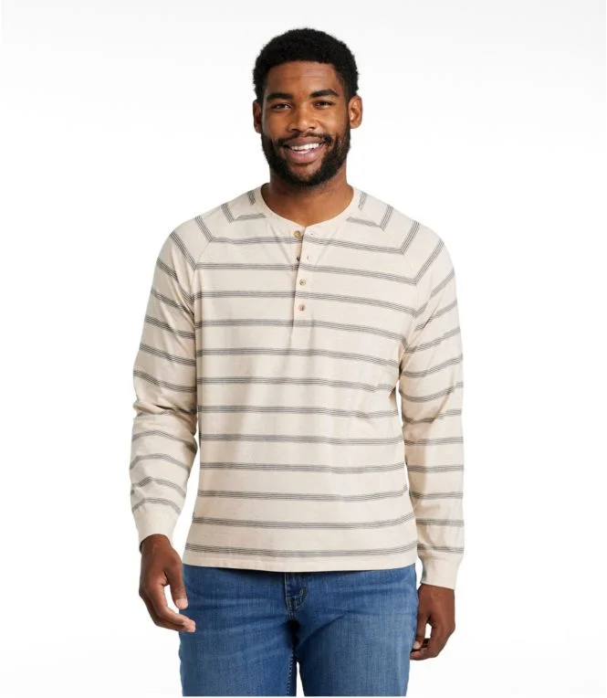 Men''s Comfort Stretch Pima Tee Shirt, Long-Sleeve Henley, Stripe - Image 5