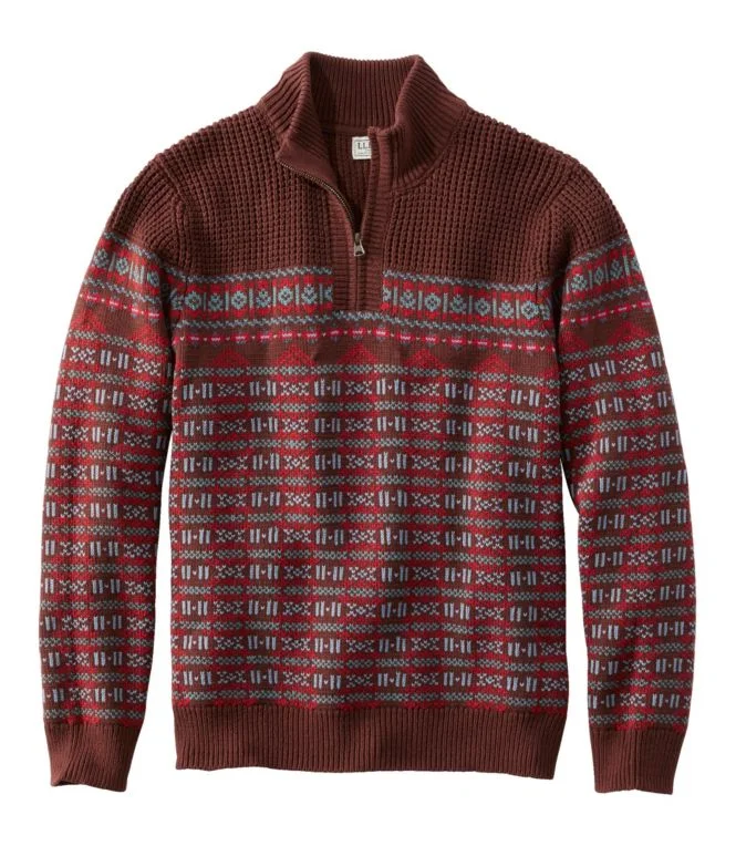 Alternative view of Men''s L.L.Bean Organic Cotton Waffle Sweater, Quarter-Zip, Fair Isle