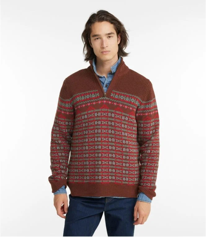 Men''s L.L.Bean Organic Cotton Waffle Sweater, Quarter-Zip, Fair Isle - Image 3