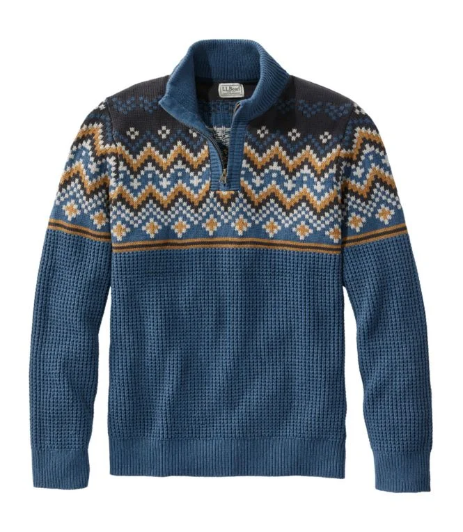 Men''s L.L.Bean Organic Cotton Waffle Sweater, Quarter-Zip, Fair Isle - Image 5