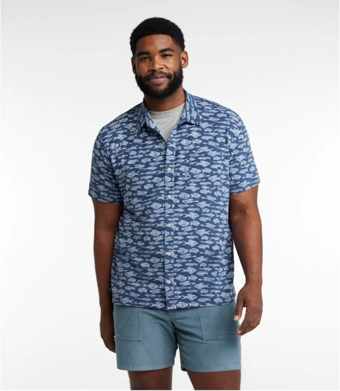 Men''s Lakewashed Performance Shirts, Button-Front Shirt, Short-Sleeve, Print