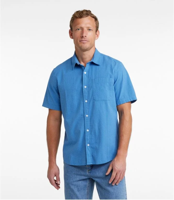 Men''s Organic Cotton Seersucker Shirt, Short-Sleeve, Slightly Fitted, Plaid