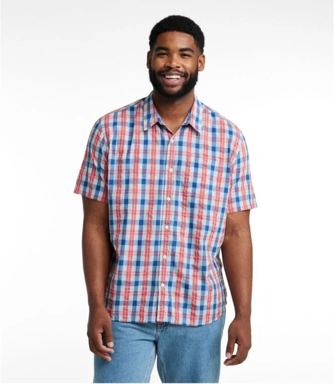 Men''s Organic Cotton Seersucker Shirt, Short-Sleeve, Slightly Fitted, Plaid - Image 7