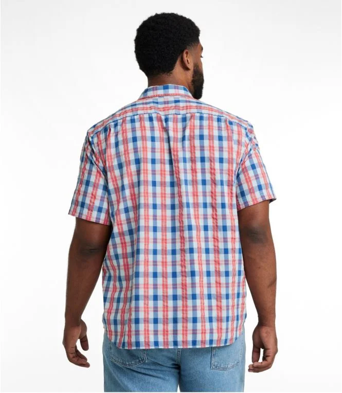 Men''s Organic Cotton Seersucker Shirt, Short-Sleeve, Slightly Fitted, Plaid - Image 8