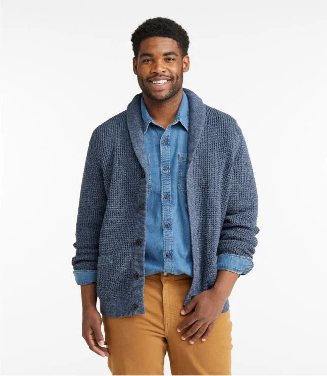 Men''s Organic Cotton Waffle Sweater, Cardigan