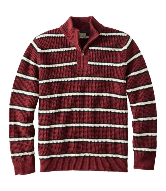 Alternative view of Men''s Organic Cotton Waffle Sweater, Quarter Zip, Stripe
